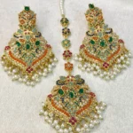 MINAL GREEN MULTI EARRINGS TEEKA SET