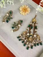 DURABA GREEN JHOOMER AND EARRINGS SET - Image 2