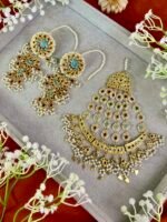 GOLDPLATED KUNDAN JHOOMER AND EARRINGS SET - Image 2