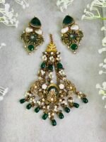 SOHANA GREEN JHOOMER AND EARRINGS SET - Image 3