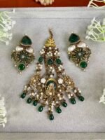 SOHANA GREEN JHOOMER AND EARRINGS SET - Image 2