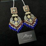 FAREEN BLUE THAPPA KUNDAN GOLDPLATED MEENAKRI EARRINGS