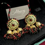 AZBA GREEN MAROON KUNDAN EARRINGS